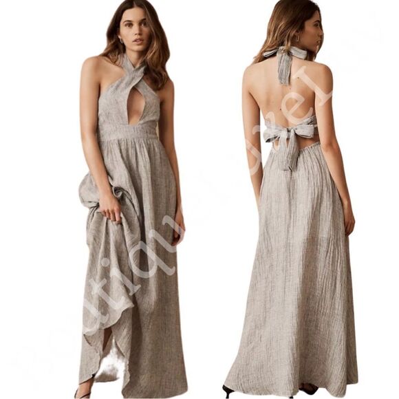 Dresses & Skirts - NWTs Anthropologie RUMER Delphine Linen Halter Maxi Dress Size Small